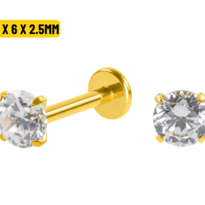 LABRET TITÂNIO PVD GOLD R/I C/ ZIRCÔNIA - 1.2 X 6 X 2.5MM