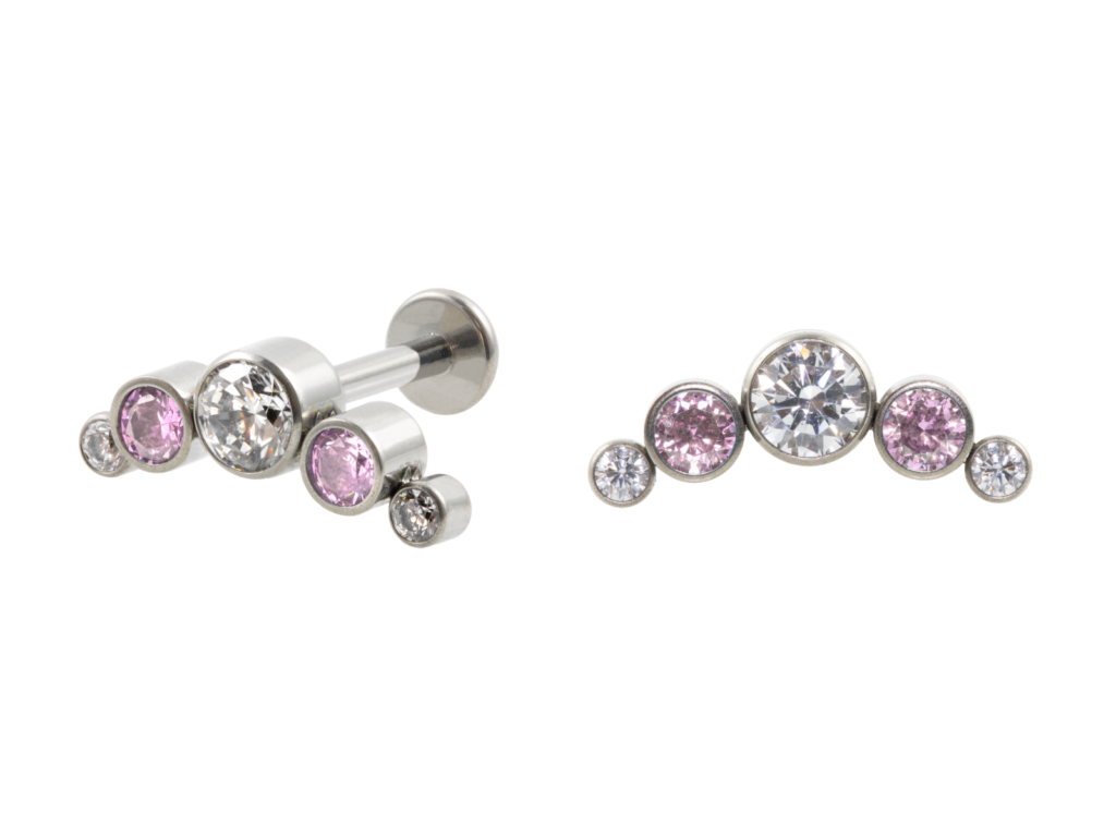 LABRET TITÂNIO R/I CLUSTER 5 PEDRAS - CRISTAL / ROSA