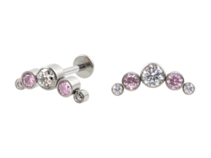 LABRET TITÂNIO R/I CLUSTER 5 PEDRAS – CRISTAL / ROSA
