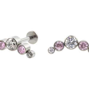LABRET TITÂNIO R/I CLUSTER 5 PEDRAS - CRISTAL / ROSA