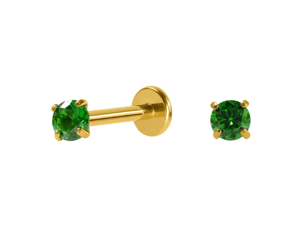 LABRET TITÂNIO PVD R/I C/ ZIRCÔNIA VERDE - 1.2 X 8 X 2.5MM