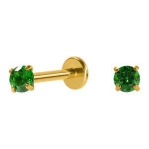 LABRET TITÂNIO PVD R/I C/ ZIRCÔNIA VERDE - 1.2 X 8 X 2.5MM