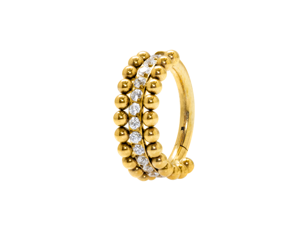 SEGMENTO CLICKER TITÂNIO PVD GOLD INDIANO 3 FILEIRAS - 8MM