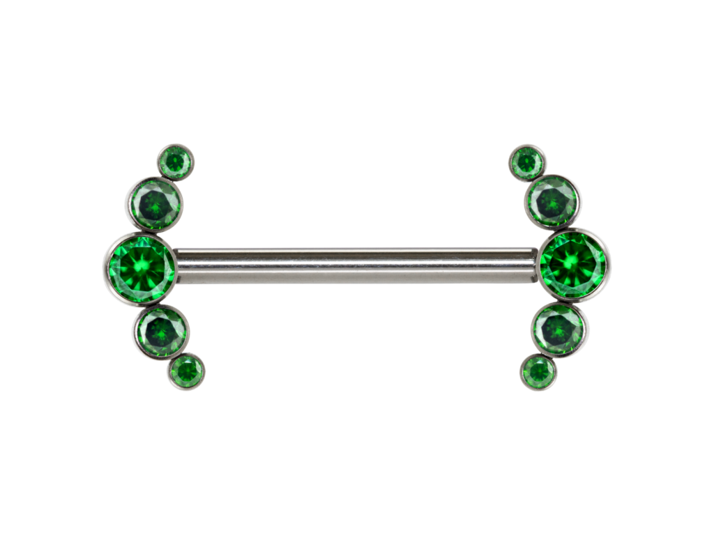 MAMILO TITÂNIO R/I CLUSTER 5 PEDRAS VERDE - 1.6 X 14MM