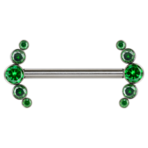 MAMILO TITÂNIO R/I CLUSTER 5 PEDRAS VERDE - 1.6 X 14MM