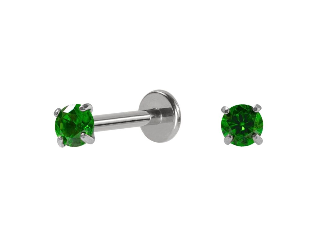 LABRET TITÂNIO R/I C/ ZIRCÔNIA VERDE - 1.2 X 8 X 2.5MM