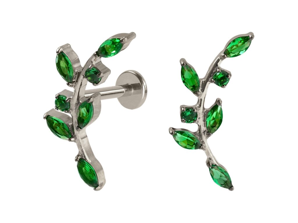 LABRET TITÂNIO R/I RAMO C/ ZIRCÔNIA VERDE