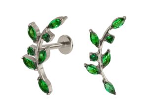 LABRET TITÂNIO R/I RAMO C/ ZIRCÔNIA VERDE