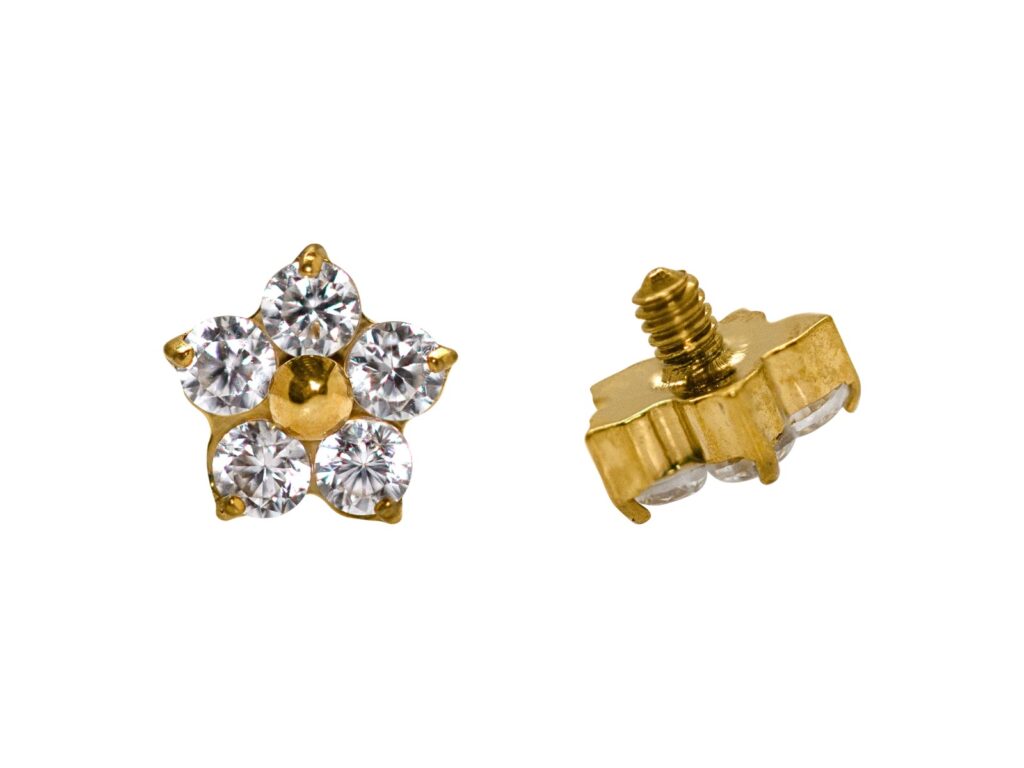 TOPO TITÂNIO PVD 1.2 (1.6MM) - FLOR C/ ZIRCÔNIA 4MM