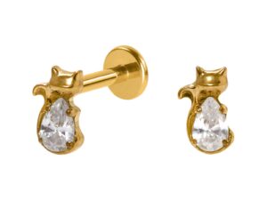 LABRET TITÂNIO PVD R/I GATINHO C/ ZIRCÔNIA
