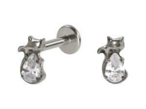 LABRET TITÂNIO R/I GATINHO C/ ZIRCÔNIA