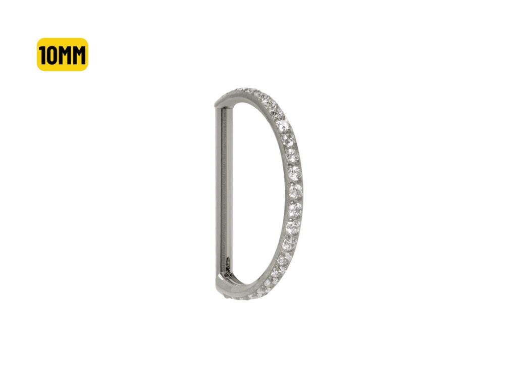MEIA ARGOLA CLICKER AÇO INTEIRA CRAVEJADA - 10MM