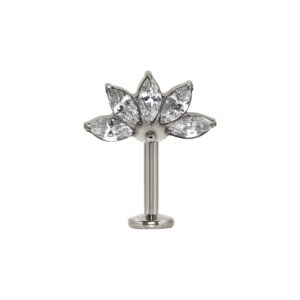 LABRET INVERTIDO TITÂNIO R/I 5 PÉTALAS C/ ZIRCÔNIA