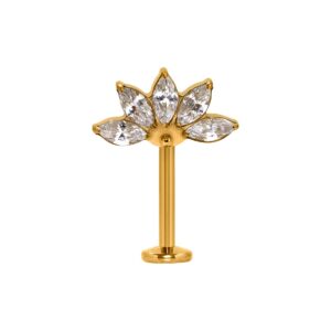 LABRET INVERTIDO TITÂNIO PVD R/I 5 PÉTALAS C/ ZIRCÔNIA
