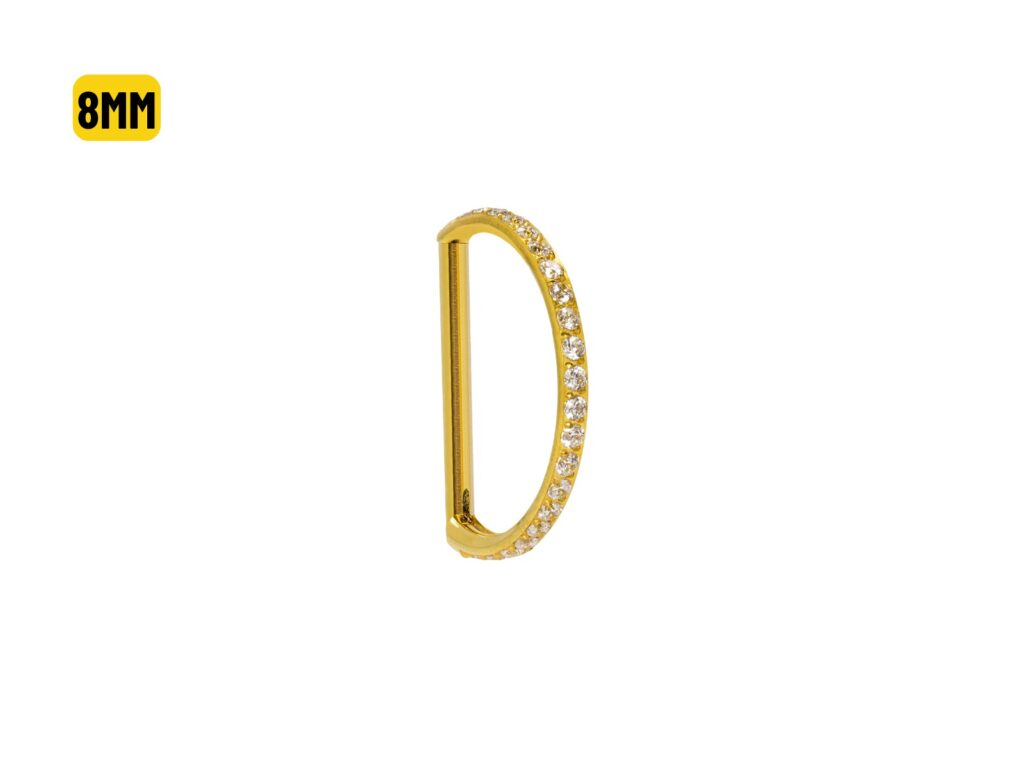 MEIA ARGOLA CLICKER AÇO PVD INTEIRA CRAVEJADA - 8MM