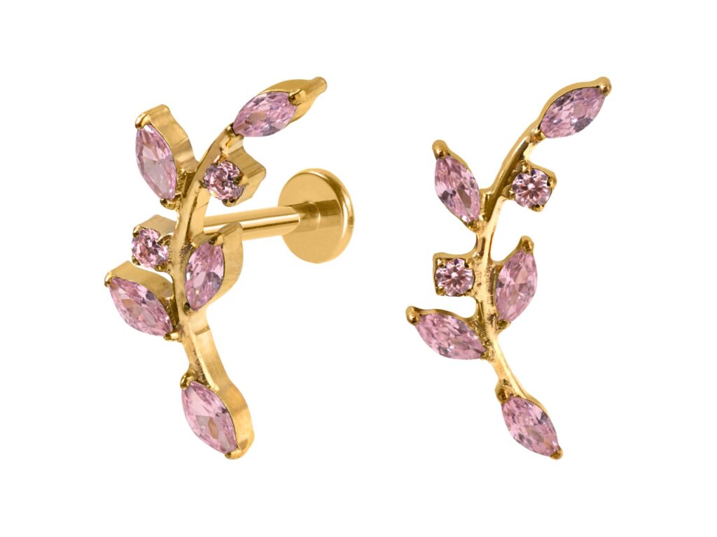 LABRET TITÂNIO PVD R/I RAMO C/ ZIRCÔNIA ROSA