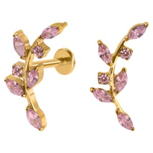 LABRET TITÂNIO PVD R/I RAMO C/ ZIRCÔNIA ROSA