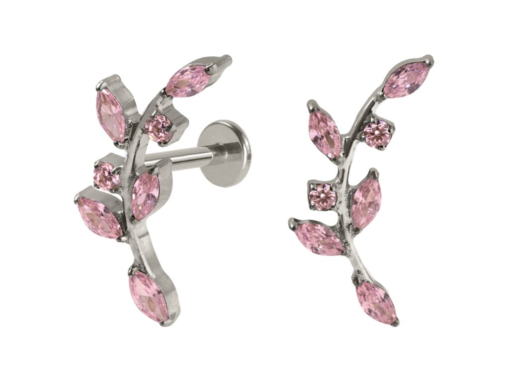 LABRET TITÂNIO R/I RAMO C/ ZIRCÔNIA ROSA