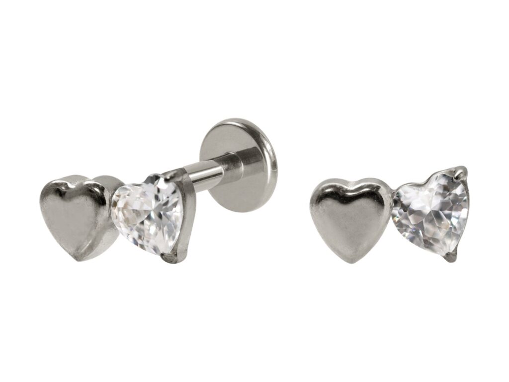 LABRET TITÂNIO R/I 2 CORAÇÕES C/ ZIRCÔNIA