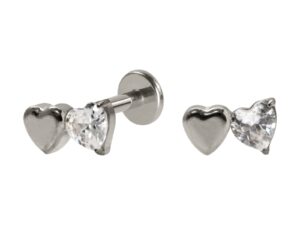 LABRET TITÂNIO R/I 2 CORAÇÕES C/ ZIRCÔNIA