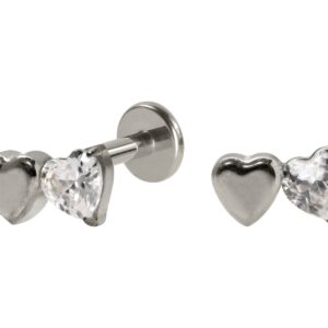 LABRET TITÂNIO R/I 2 CORAÇÕES C/ ZIRCÔNIA