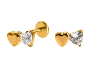 LABRET TITÂNIO PVD R/I 2 CORAÇÕES C/ ZIRCÔNIA