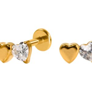 LABRET TITÂNIO PVD R/I 2 CORAÇÕES C/ ZIRCÔNIA