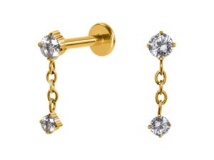 LABRET TITÂNIO PVD R/I 2 ZIRCÔNIAS C/ CORRENTE