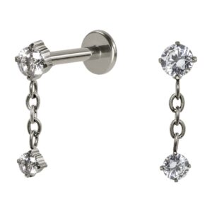 LABRET TITÂNIO R/I 2 ZIRCÔNIAS C/ CORRENTE
