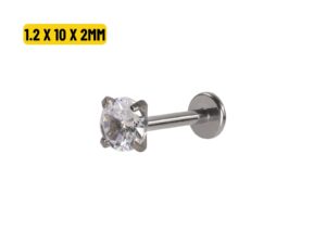 LABRET AÇO R/I C/ ZIRCÔNIA – 1.2 X 10 X 2MM