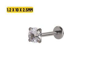 LABRET AÇO R/I C/ ZIRCÔNIA – 1.2 X 10 X 2.5MM