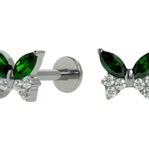 LABRET TITÂNIO R/I BORBOLETA C/ ZIRCÔNIA MAIOR - VERDE