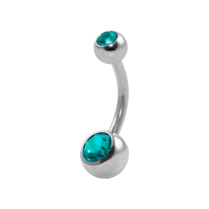 BANANA BELL AÇO C/ STRASS 2 PEDRAS VERDE ESMERALDA - M