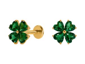 LABRET TITÂNIO PVD R/I TREVO DE 4 FOLHAS VERDE