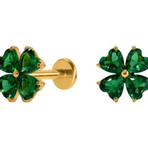 LABRET TITÂNIO PVD R/I TREVO DE 4 FOLHAS VERDE
