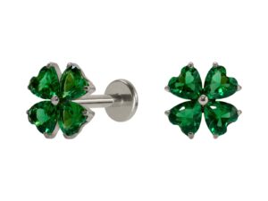 LABRET TITÂNIO R/I TREVO DE 4 FOLHAS VERDE