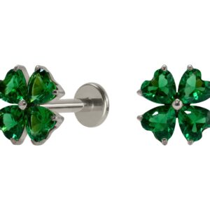 LABRET TITÂNIO R/I TREVO DE 4 FOLHAS VERDE