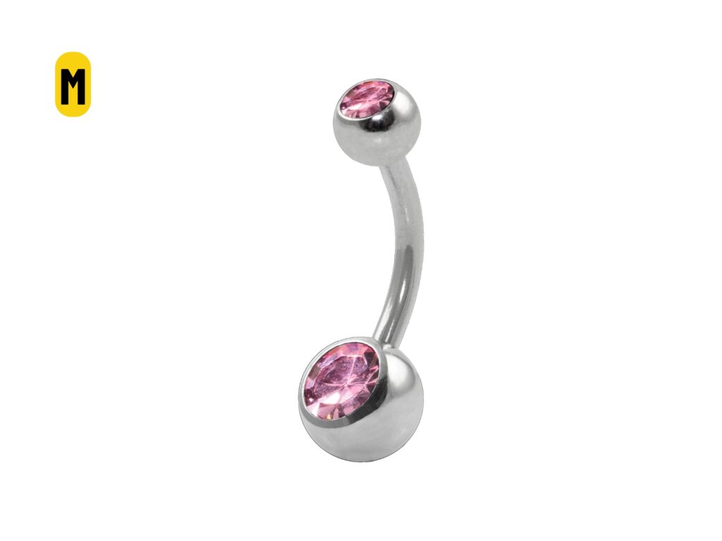 BANANA BELL AÇO C/ STRASS 2 PEDRAS ROSA CLARO - M