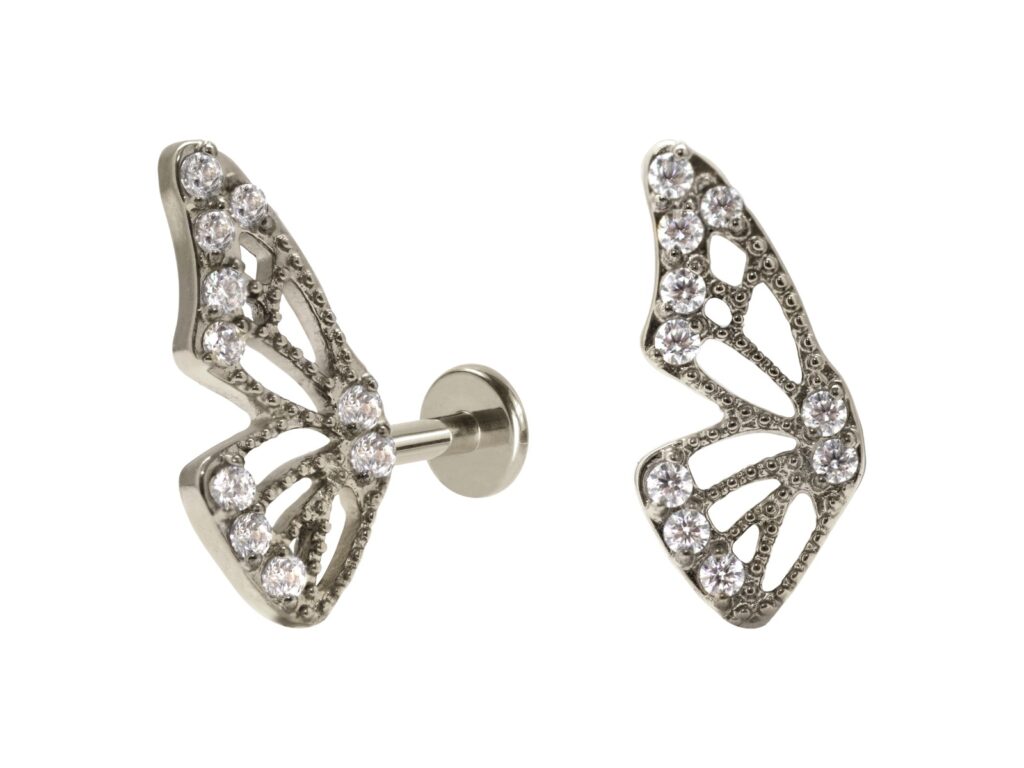 LABRET TITÂNIO R/I ASA DE BORBOLETA C/ ZIRCÔNIA - L.D