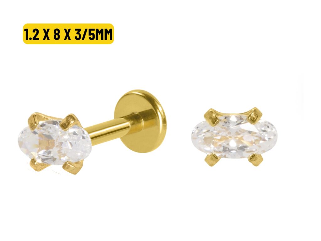 LABRET AÇO PVD R/I C/ ZIRCÔNIA OVAL - 1.2 X 8 X 3/5MM