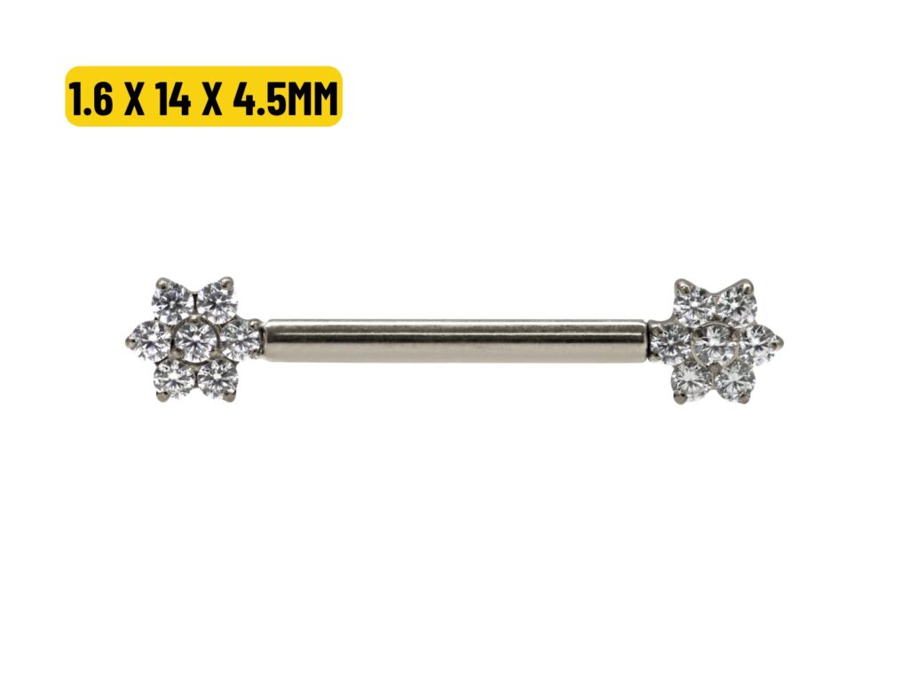 MAMILO TITÂNIO R/I FLOR CRAVEJADA - 1.6 X 14 X 4.5/4.5MM