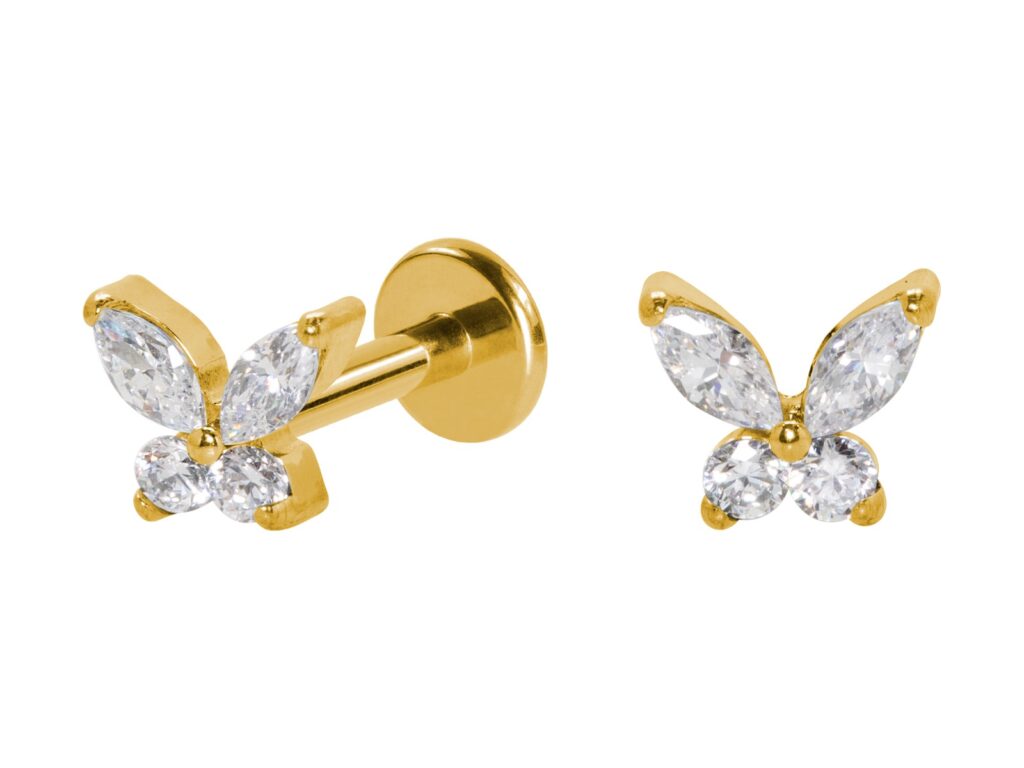 LABRET TITÂNIO PVD PUSH PIN BORBOLETA C/ ZIRCÔNIA - 6/5.5MM