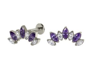LABRET TITÂNIO PUSH PIN CLUSTER 7 PEDRAS – CRISTAL / LILÁS