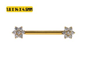MAMILO TITÂNIO PVD R/I FLOR CRAVEJADA – 1.6 X 14 X 4.5/4.5MM