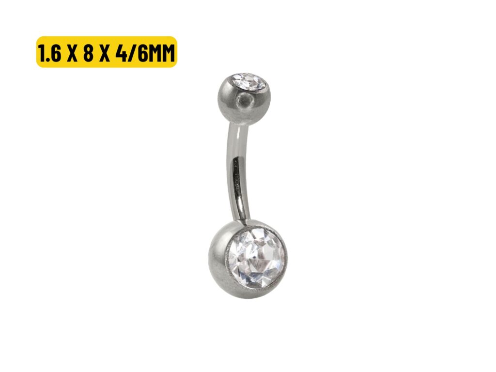 BANANA BELL TITÂNIO R/I C/ STRASS 2 PEDRAS - 1.6 X 8 X 4/6MM