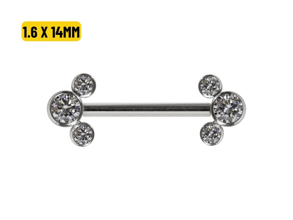 MAMILO TITÂNIO R/I CLUSTER 3 ZIRCÔNIAS - 1.6 X 14MM