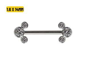 MAMILO TITÂNIO R/I CLUSTER 3 ZIRCÔNIAS – 1.6 X 14MM