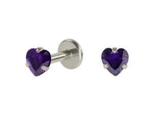 LABRET TITÂNIO PUSH PIN CORAÇÃO C/ ZIRCÔNIA 3MM – LILÁS