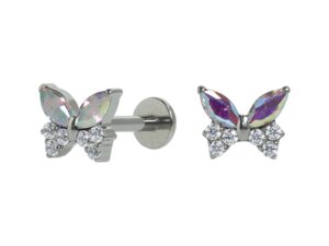 LABRET TITÂNIO PUSH PIN BORBOLETA C/ ZIRCÔNIA/ BOREAL – 7/5.5MM