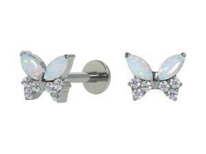 LABRET TITÂNIO PUSH PIN BORBOLETA C/ ZIRCÔNIA/ OPALA BOREAL – 7/5.5MM